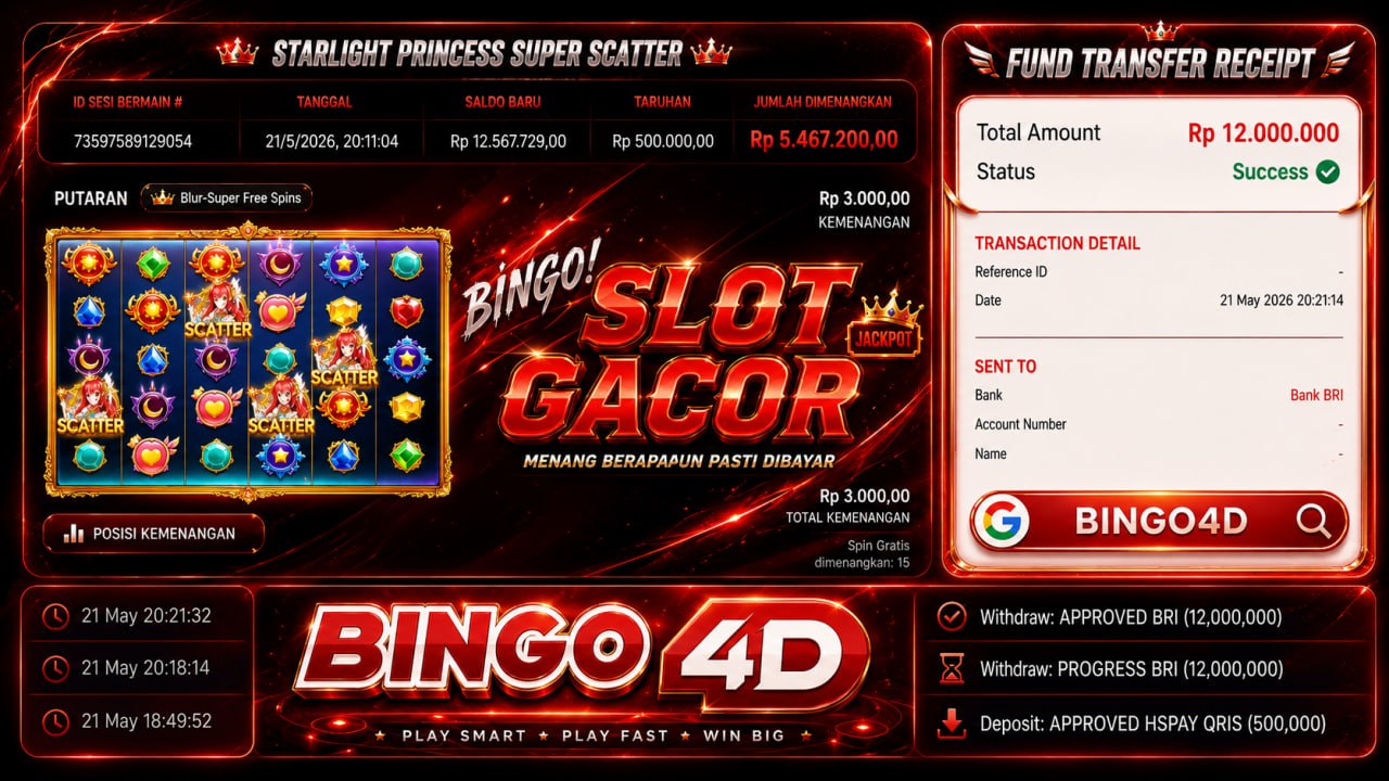 SELAMAT KEPADA MEMBER BINGO4D
DEPOSIT : RP 𝟱𝟬𝟬.𝟬𝟬𝟬
WITHDRAW : RP 𝟭𝟮.𝟬𝟬𝟬.𝟬𝟬𝟬
LINK