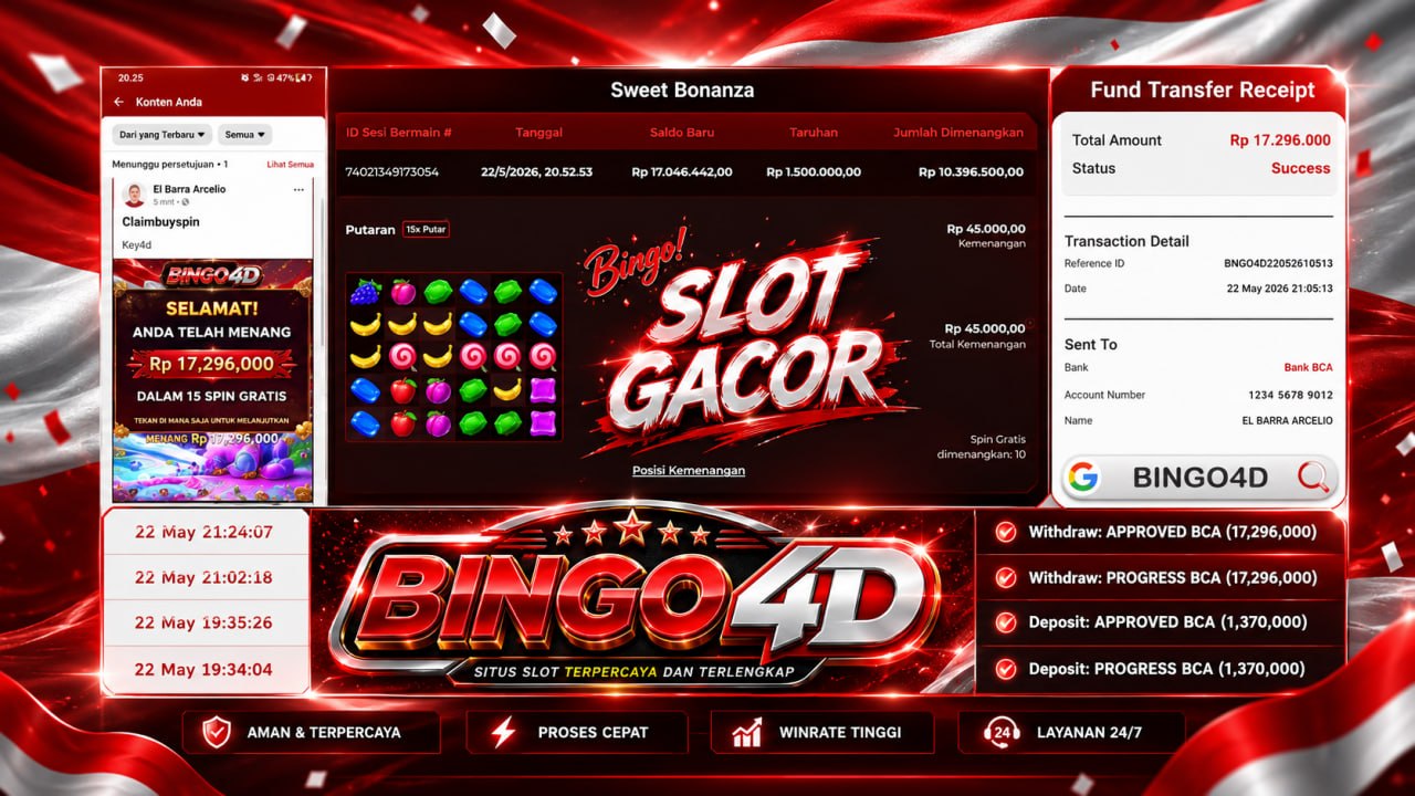 SELAMAT KEPADA MEMBER BINGO4D
DEPOSIT : RP 𝟭.𝟯𝟳𝟬.𝟬𝟬𝟬
WITHDRAW : RP 𝟭𝟳.𝟮𝟵𝟲.𝟬𝟬𝟬
LI