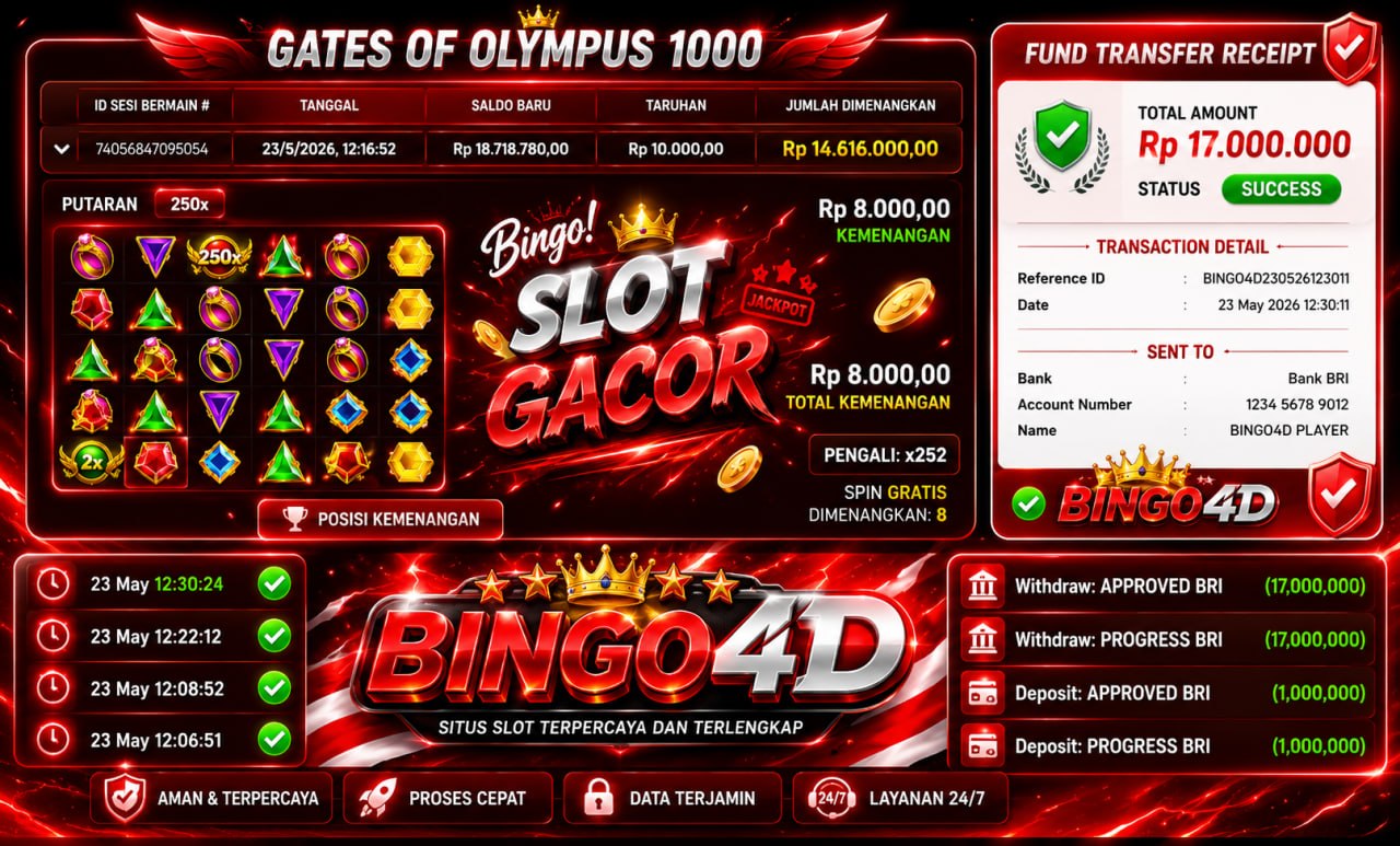 SELAMAT KEPADA MEMBER BINGO4D
DEPOSIT : RP 𝟭.𝟬𝟬𝟬.𝟬𝟬𝟬
WITHDRAW : RP 𝟭𝟳.𝟬𝟬𝟬.𝟬𝟬𝟬
LI