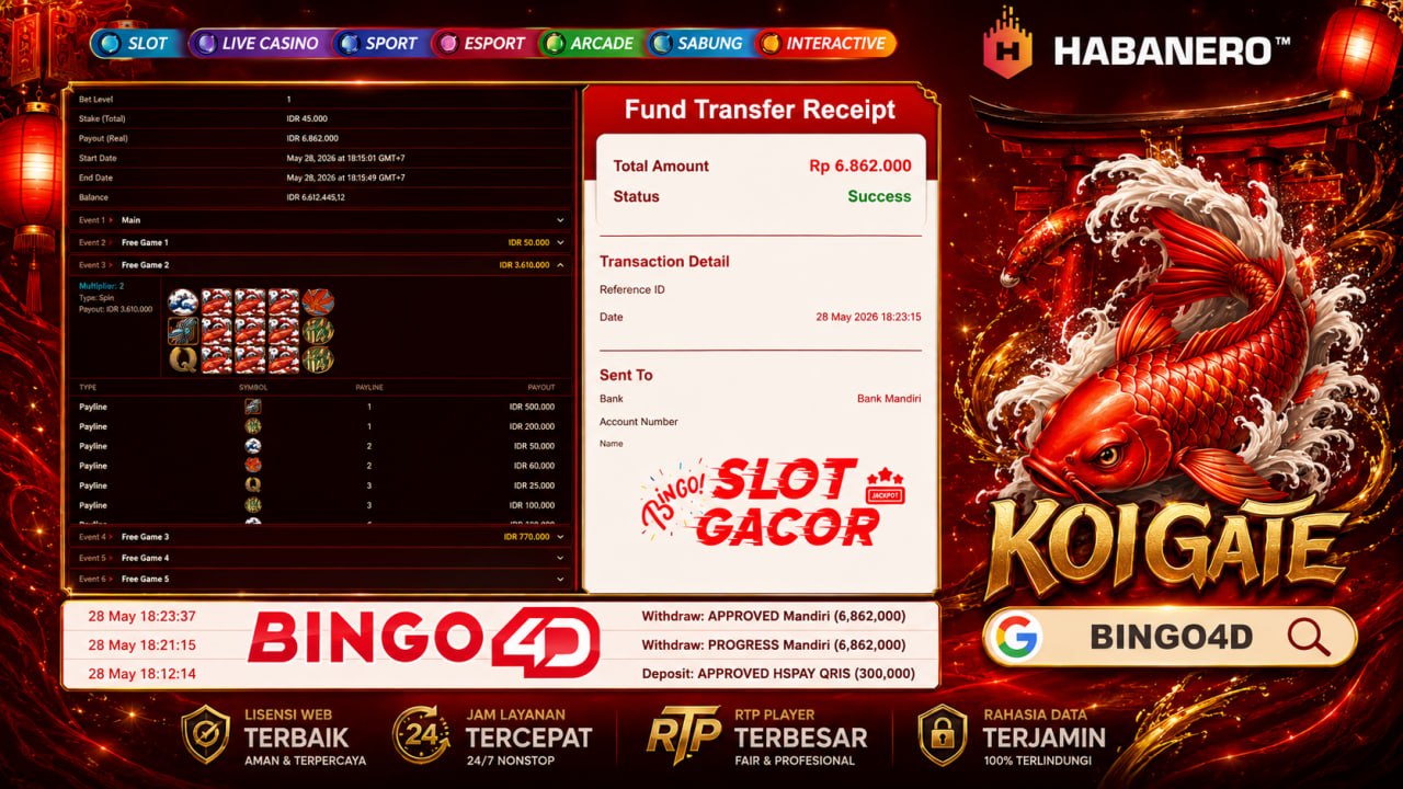 SELAMAT KEPADA MEMBER BINGO𝟰D
DEPOSIT : RP 𝟯𝟬𝟬.𝟬𝟬𝟬
WITHDRAW : RP 𝟲.𝟴𝟲𝟮.𝟬𝟬𝟬
LINK 