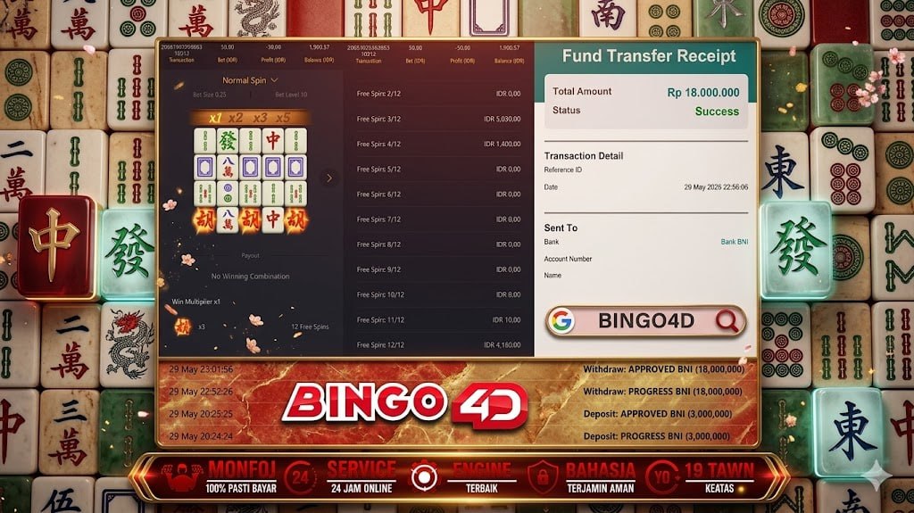 SELAMAT KEPADA MEMBER BINGO𝟰D
DEPOSIT : RP 3.000.000
WITHDRAW : RP 18.000.000
LI