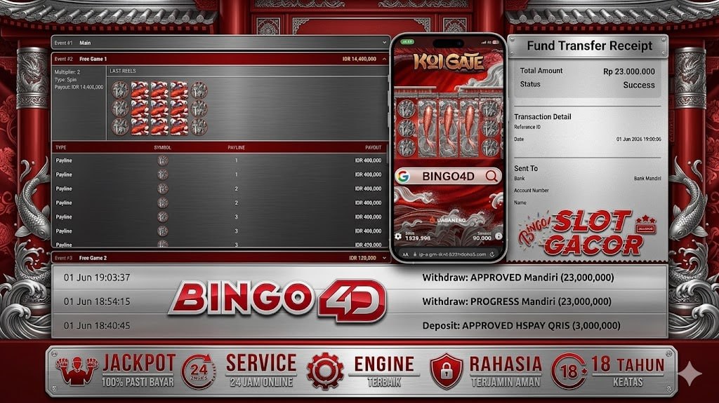 SELAMAT KEPADA MEMBER BINGO4D
DEPOSIT : RP 3.000.000
WITHDRAW : RP 23.000.000
LI