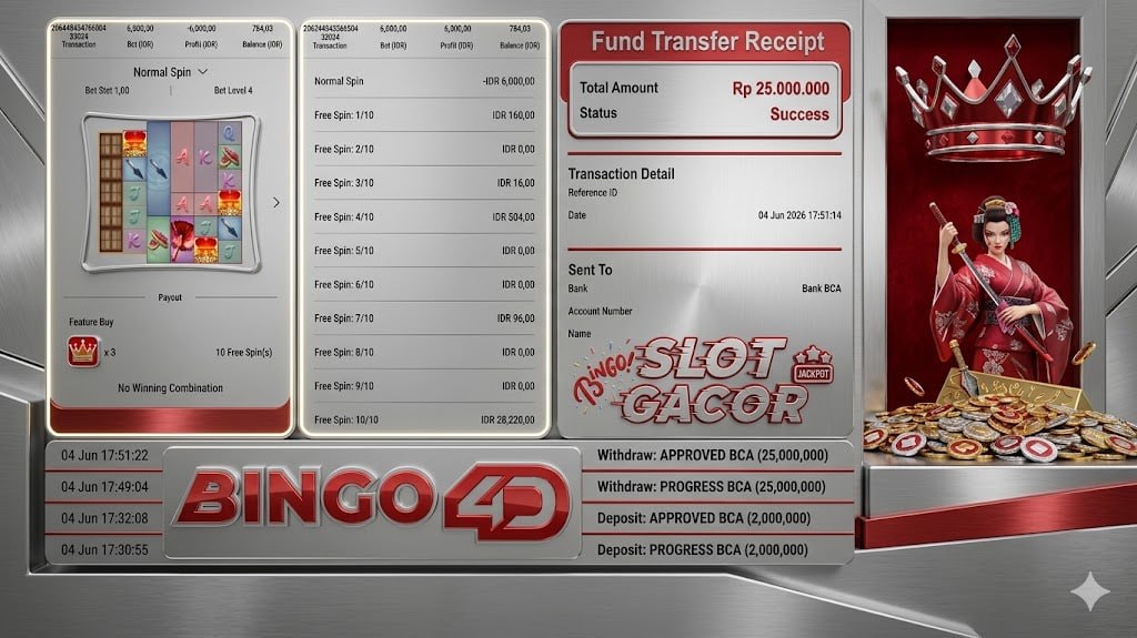 SELAMAT KEPADA MEMBER BINGO4D
DEPOSIT : RP 2.000.000
WITHDRAW : RP 25.000.000
LI