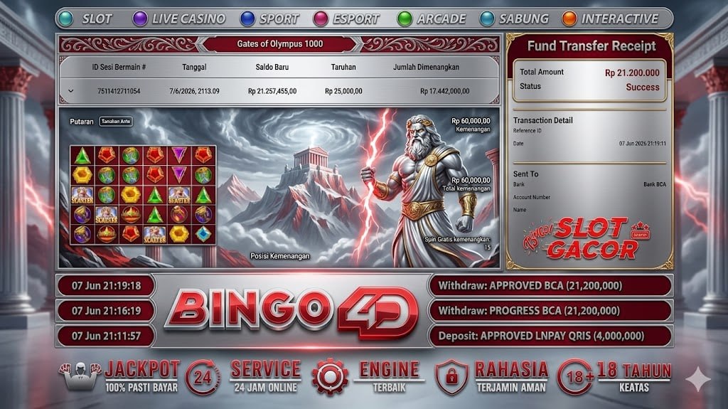 ELAMAT KEPADA MEMBER BINGO4D
DEPOSIT : RP 4.000.000
WITHDRAW : RP 21.200.000
LIN