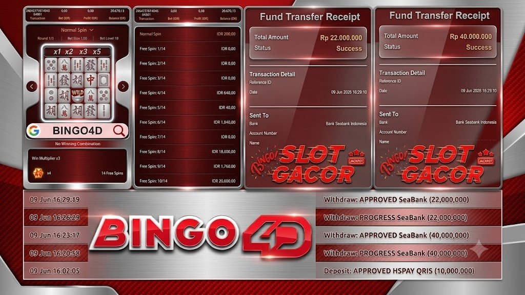 SELAMAT KEPADA MEMBER BINGO4D
DEPOSIT : RP 10.000.000
WITHDRAW : RP 66.000.000
L