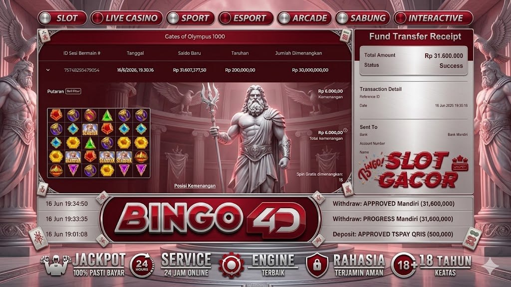 🔥 SELAMAT KEPADA MEMBER BINGO4D 🔥
DEPOSIT : RP 500.000
WITHDRAW : RP 31.600.000
