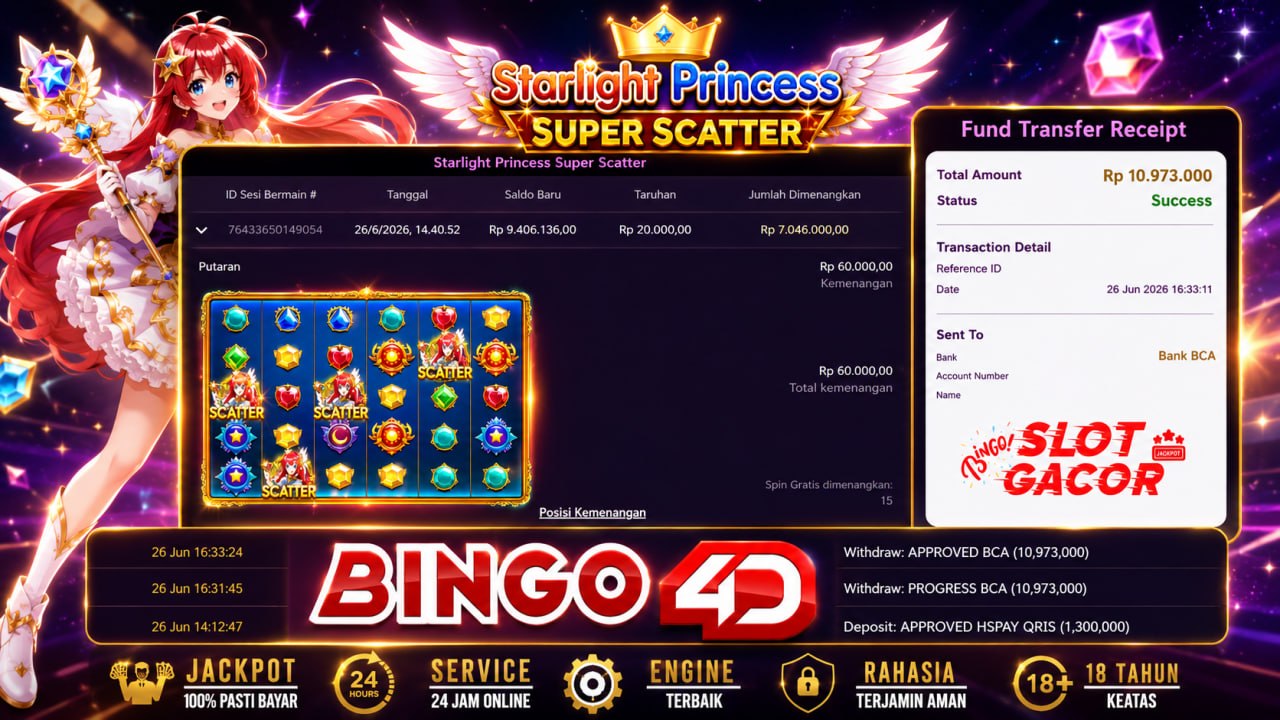 SELAMAT KEPADA MEMBER BINGO4D
DEPOSIT : RP 1.300.000
WITHDRAW : RP 10.973.000
LI