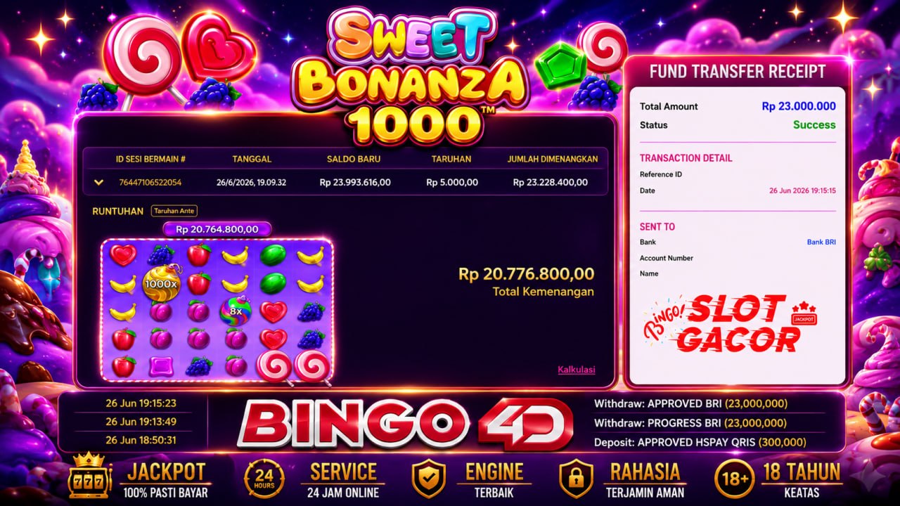 SELAMAT KEPADA MEMBER BINGO4D
DEPOSIT : RP 300.000
WITHDRAW : RP 23.000.000
LINK
