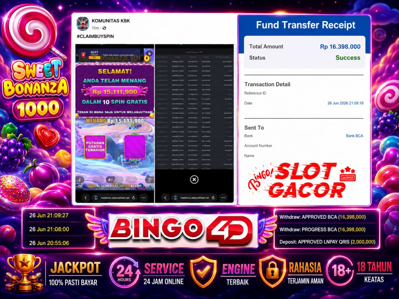 SELAMAT KEPADA MEMBER BINGO4D
DEPOSIT : RP 2.000.000
WITHDRAW : RP 16.398.000
LI