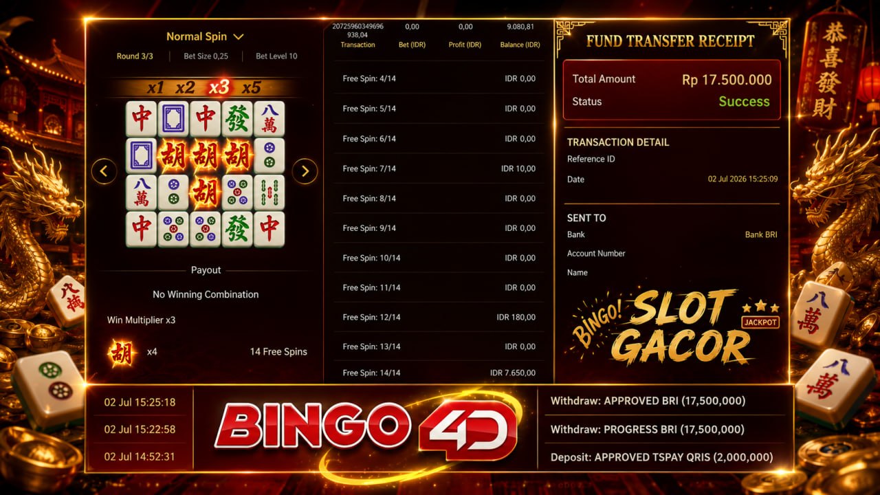 𝑴𝑨𝑯𝑱𝑶𝑵𝑮 𝑮𝑨𝑪𝑶𝑹 BINGO4D
DEPOSIT : RP 𝟮.𝟬𝟬𝟬.𝟬𝟬𝟬
WITHDRAW : RP 𝟭7.00.000
LINK DAFTAR