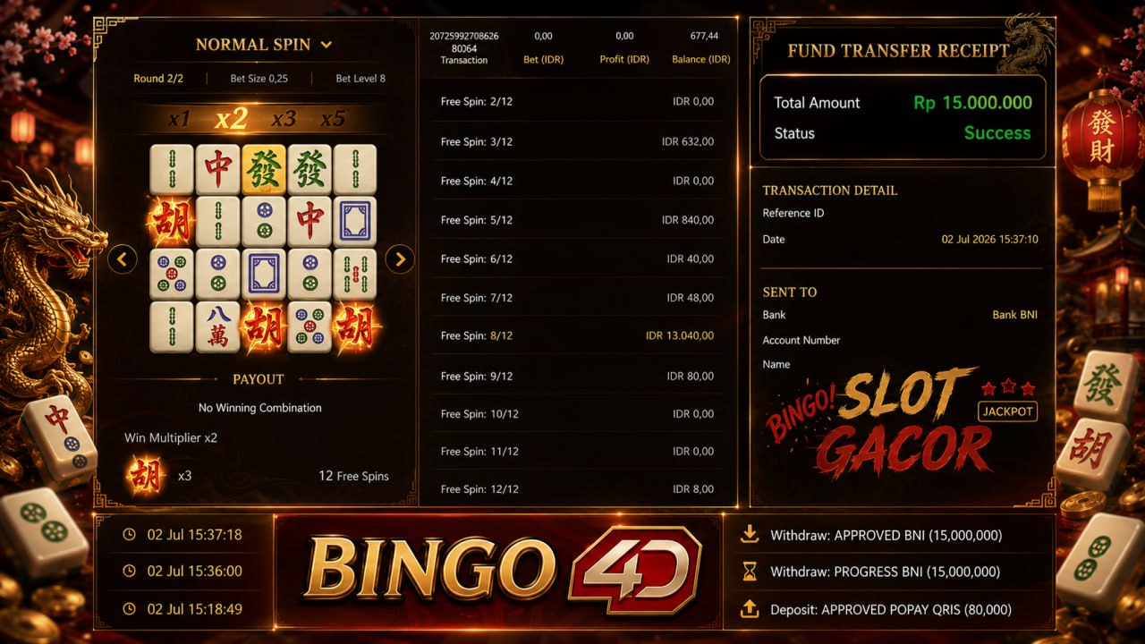 𝑴𝑨𝑯𝑱𝑶𝑵𝑮 𝑮𝑨𝑪𝑶𝑹 BINGO4D
DEPOSIT : RP 80.000
WITHDRAW : RP 𝟭5.00.000
LINK DAFTAR: h