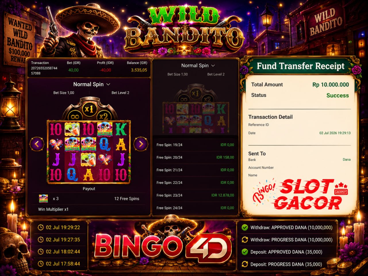 WILD BANDITO GACOR BINGO4D
DEPOSIT : RP 35.000
WITHDRAW : RP 𝟭0.00.000
LINK DAFT