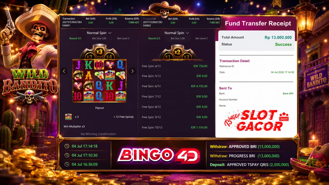 🔥 WILD BANDITO GACOR BINGO4D 🔥
DEPOSIT : RP 2.500.000
WITHDRAW : RP 𝟭3.00.000
LI