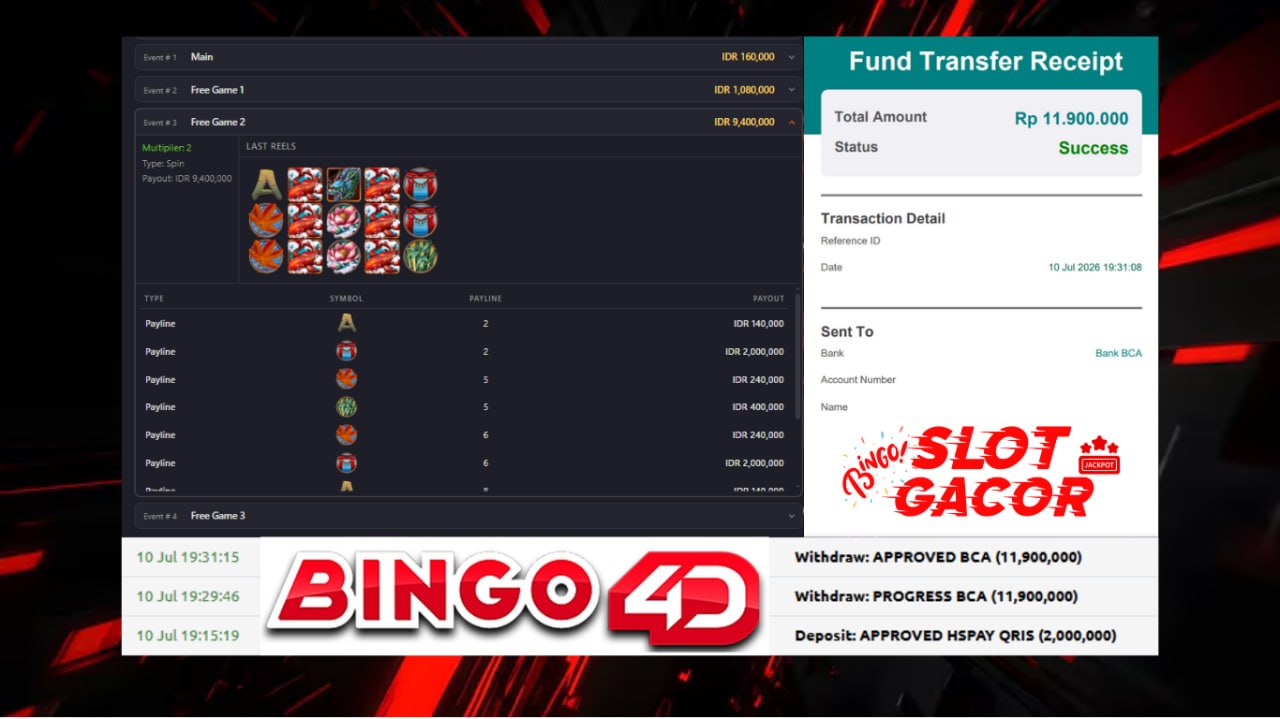 🔥 KOI GATE GACOR BINGO4D 🔥
DEPOSIT : RP 2.000.000
WITHDRAW : RP 11.900.000
LINK 