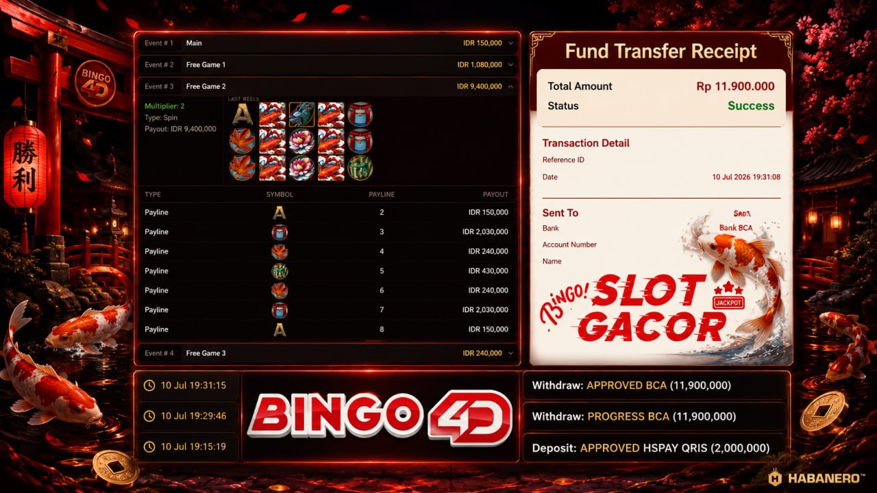 🔥 KOI GATE GACOR BINGO4D 🔥
DEPOSIT : RP 2.000.000
WITHDRAW : RP 11.900.000
LINK 