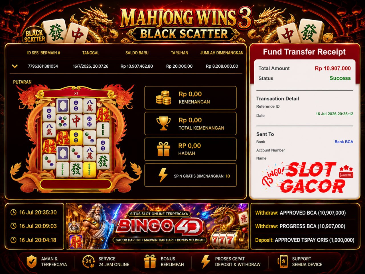 🔥 GACOR BINGO4D 🔥
DEPOSIT : RP 1.000.000
WITHDRAW : RP 10.907.000
LINK DAFTAR: h