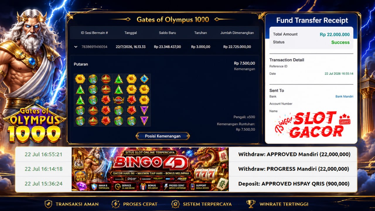 🔥 ZEUS 500X GACOR BINGO4D 🔥
DEPOSIT : RP 900.000
WITHDRAW : RP 22.000.000
LINK D