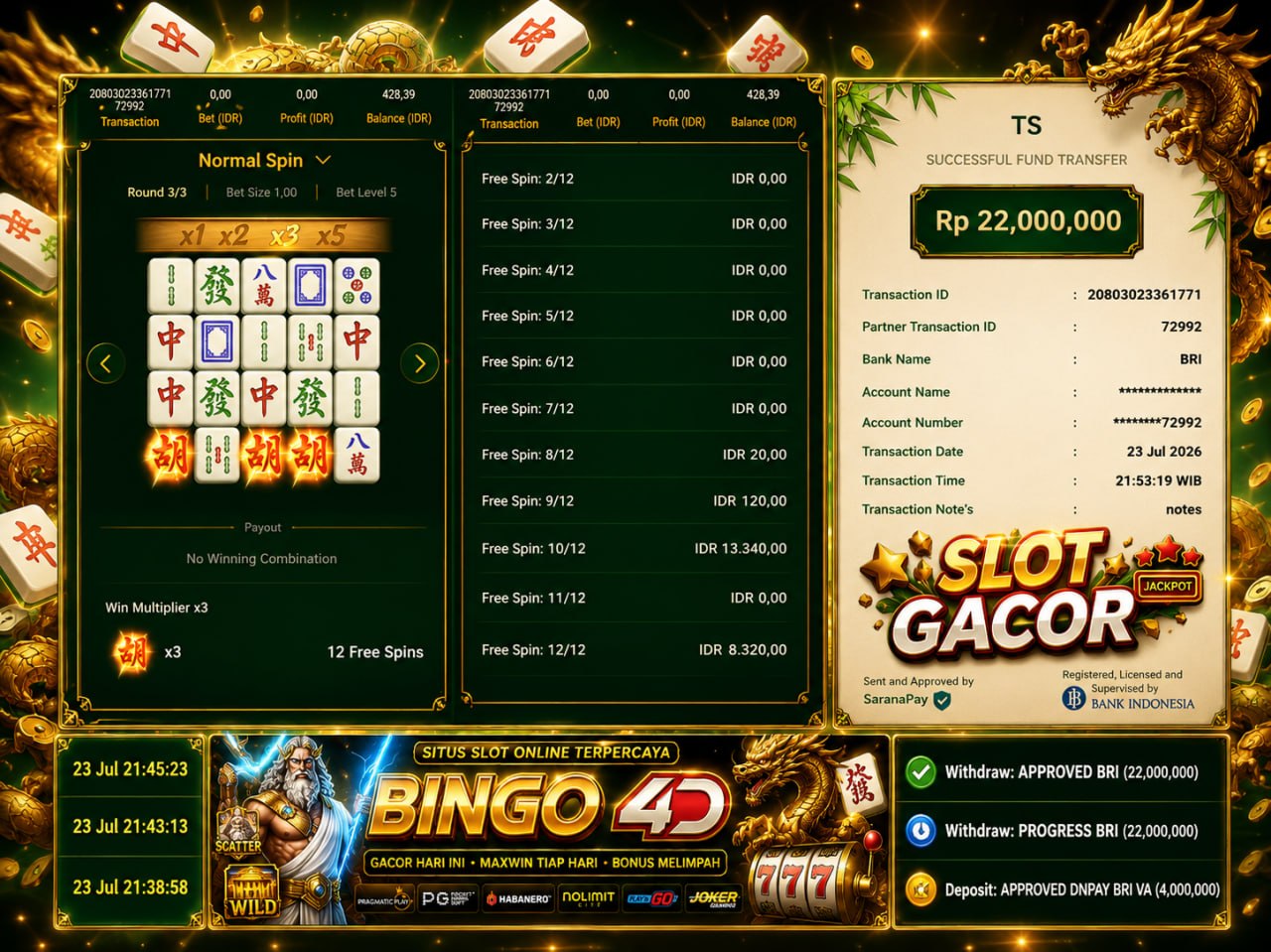 🔥 MAHJONG GACOR BINGO4D 🔥
DEPOSIT : RP 4.000.000
WITHDRAW : RP 22.000.000
LINK D