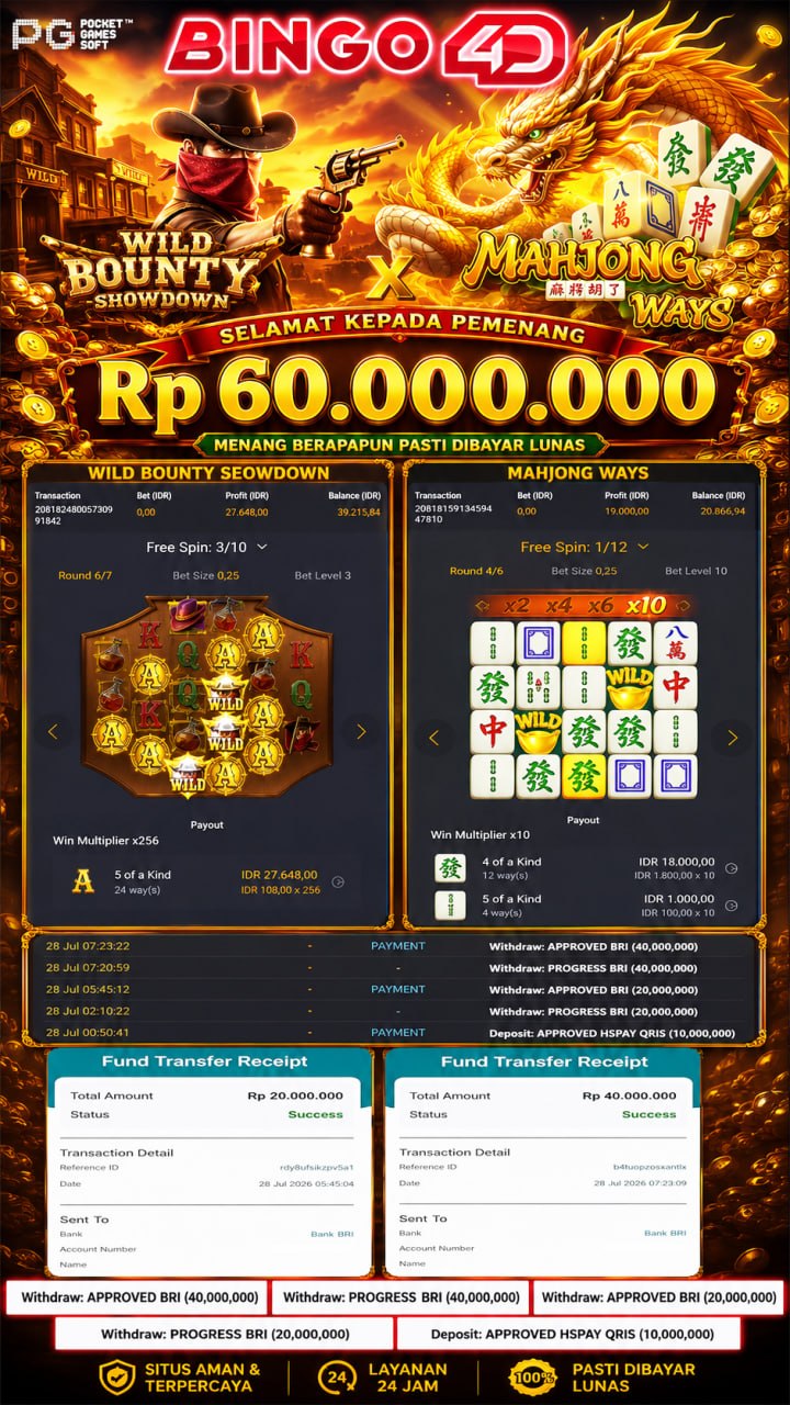 DEPOSIT 1 X JACKPOT 2X. BINGO4D GACOR 🔥🔥🔥
DEPOSIT : RP 10,000,000
WITHDRAW : RP 