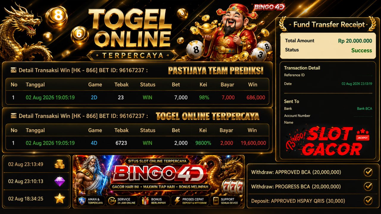 TOGEL ONLINE GACOR BINGO4D 🔥
DEPOSIT : RP 30.000
WITHDRAW : RP 20.000.000
LINK D
