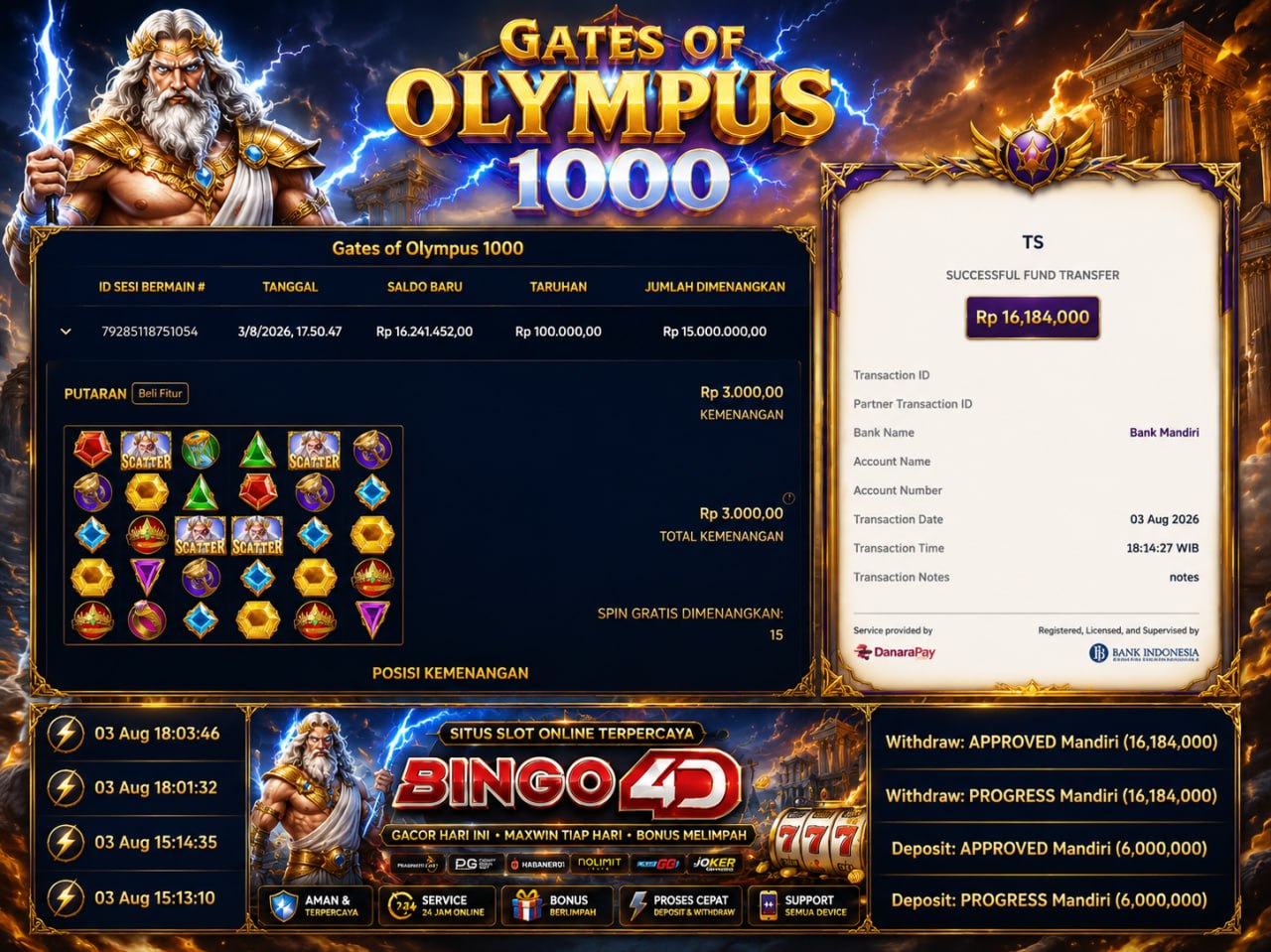 🔥 GACOR BINGO4D 🔥
DEPOSIT : RP 6.000.000
WITHDRAW : RP 16.184.000
LINK DAFTAR: h