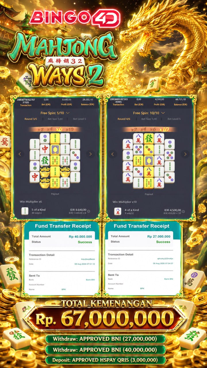 BINGO4D EMANG GACOR 🔥🔥🔥
DEPOSIT : RP 3,000,000
WITHDRAW : RP 67,000,000
LINK DAF