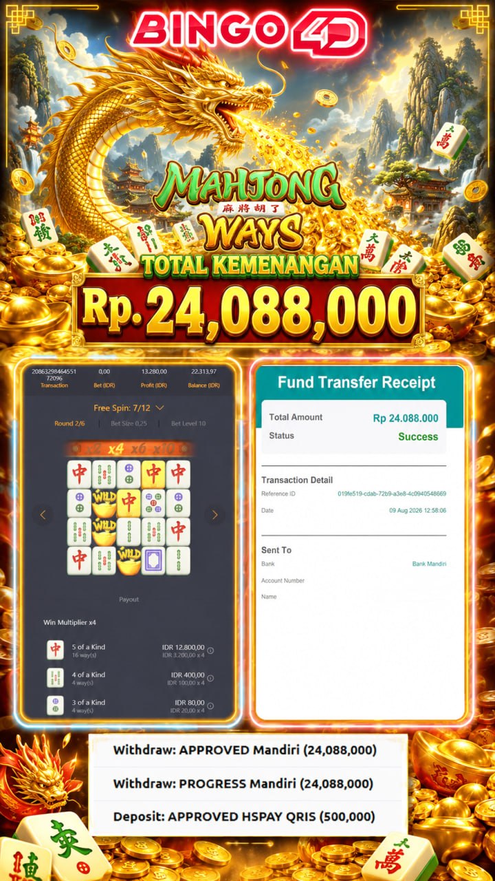 BINGO4D GACOR 🔥🔥🔥
DEPOSIT : RP 500,000
WITHDRAW : RP 24,088,000
LINK DAFTAR: htt