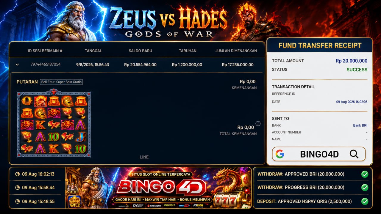 🔥 ZEUS VS BINGO4D GACOR 🔥
DEPOSIT : RP 2.5000.000
WITHDRAW : RP 20.000.000
LINK 