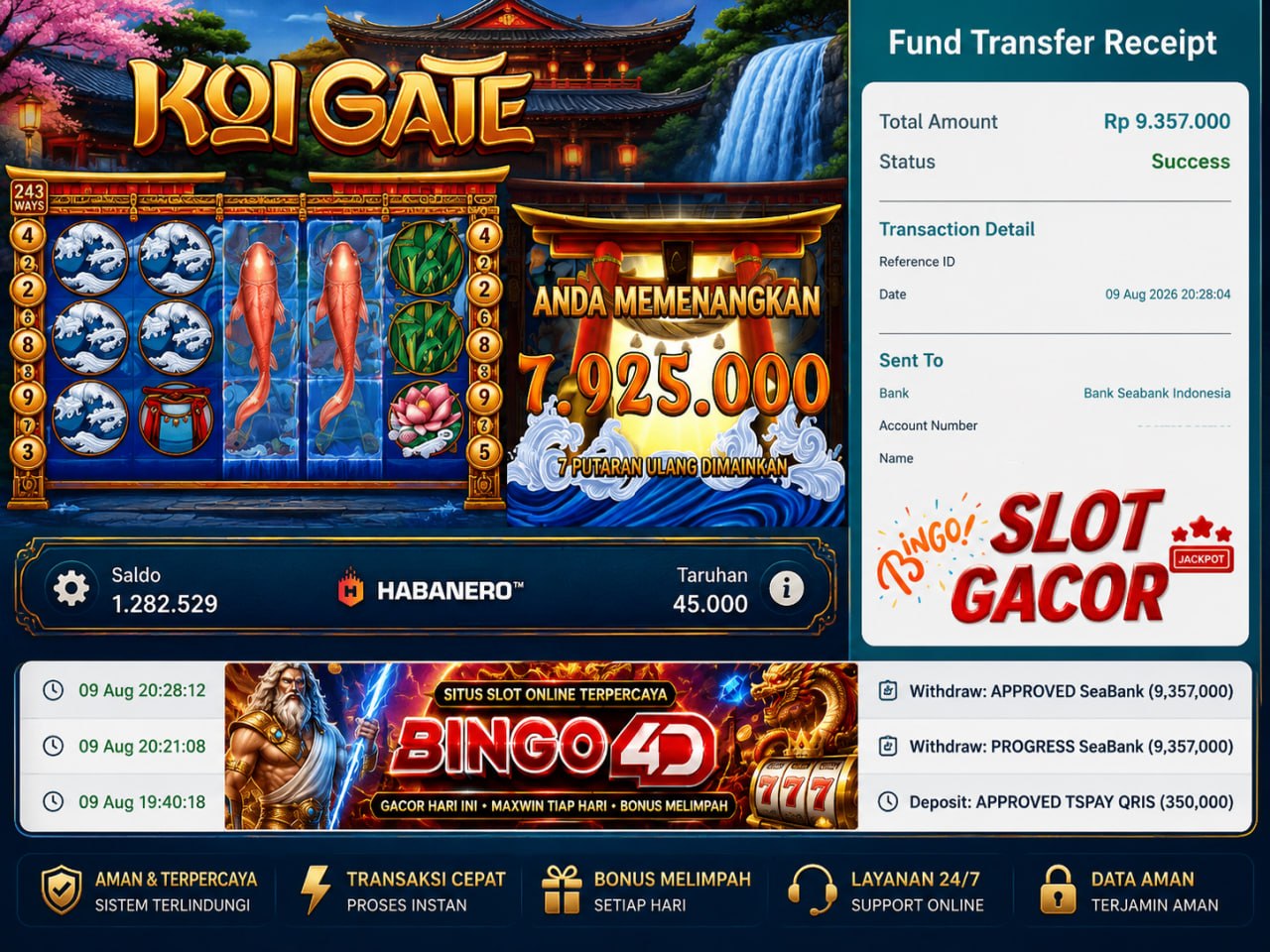 🔥 KOI GATE GACOR BINGO4D 🔥
DEPOSIT : RP 350.000
WITHDRAW : RP 9.357.000
LINK DAF