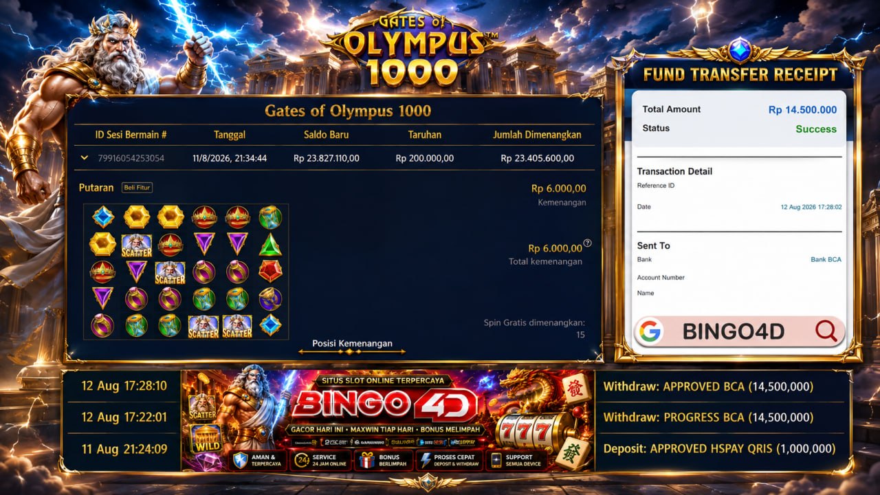 🔥 GACOR BINGO4D 🔥
DEPOSIT : RP 1.000.000
WITHDRAW : RP 14.500.000
LINK DAFTAR: h