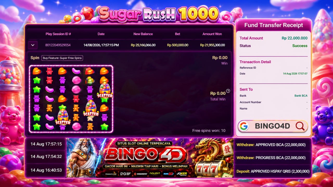 🔥 GACOR BINGO4D 🔥
DEPOSIT : RP 2.300.000
WITHDRAW : RP 22.000.000
LINK DAFTAR: h