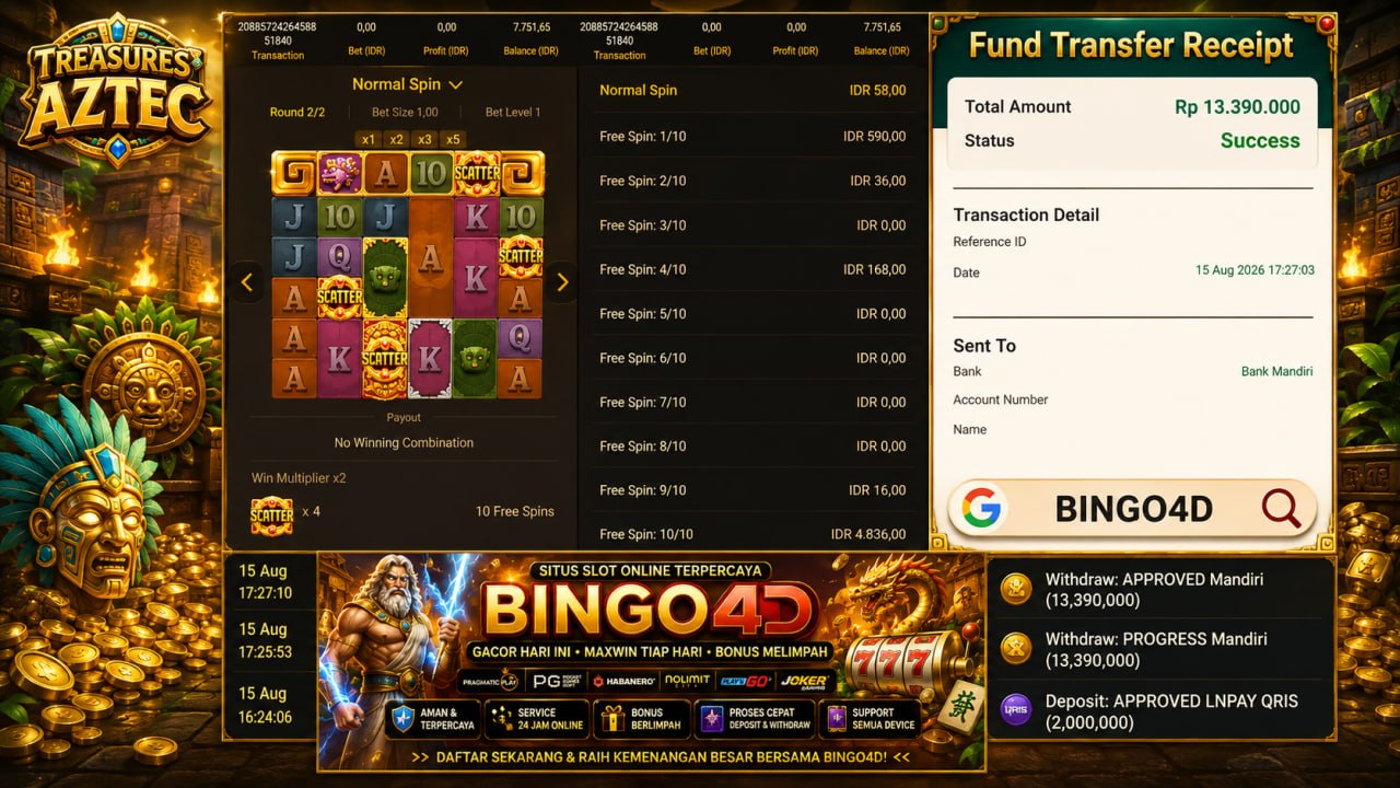 🔥 GACOR BINGO4D 🔥
DEPOSIT : RP 2.000.000
WITHDRAW : RP 13.390.000
LINK DAFTAR: h