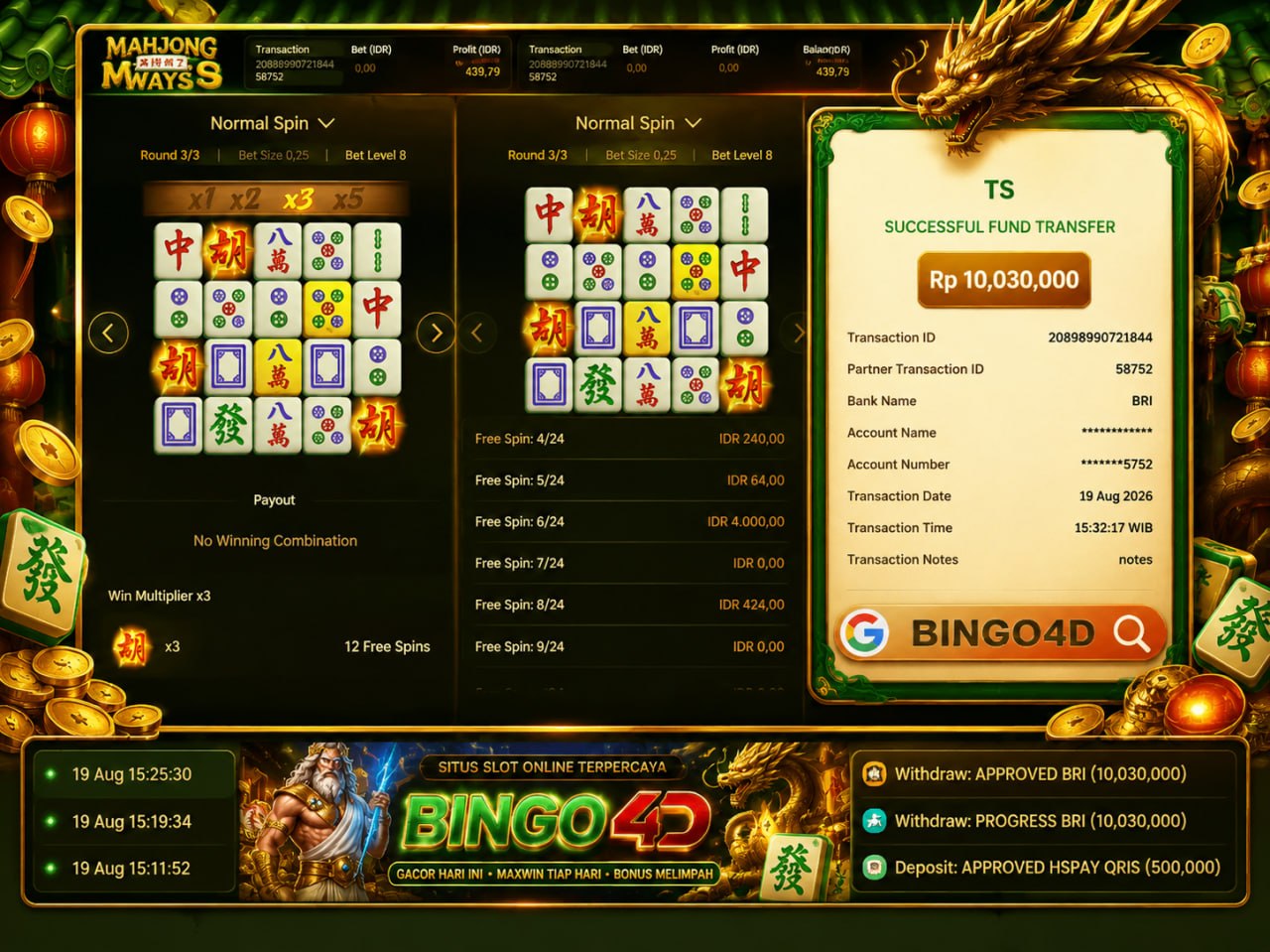 🔥 MAHJONG GACOR BINGO4D 🔥
DEPOSIT : RP 500.000
WITHDRAW : RP 10.030.000
LINK DAF