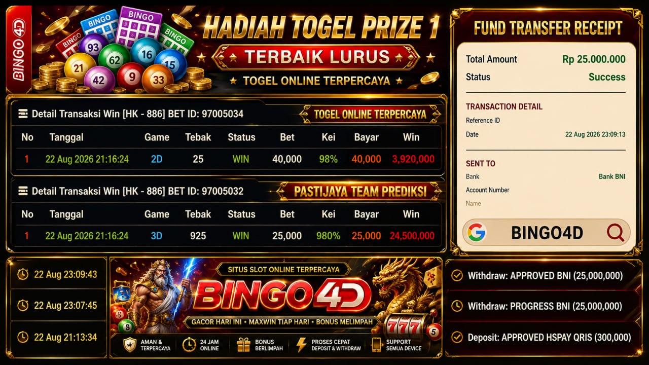 🔥 TOGEL ONLINE GACOR BINGO4D 🔥
DEPOSIT : RP 300.000
WITHDRAW : RP 25.000.000
LIN