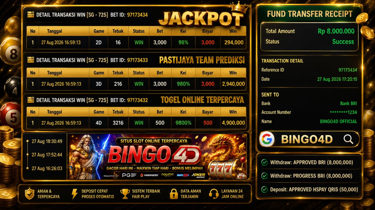 🔥 TOGEL ONLINE GACOR BINGO4D 🔥
DEPOSIT : RP 50.000
WITHDRAW : RP 8.000.000
LINK 