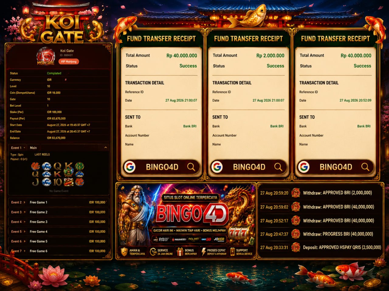 🔥 KOI GATE GACOR BINGO4D 🔥
DEPOSIT : RP 2.5000.000
WITHDRAW : RP 82.000.000
LINK