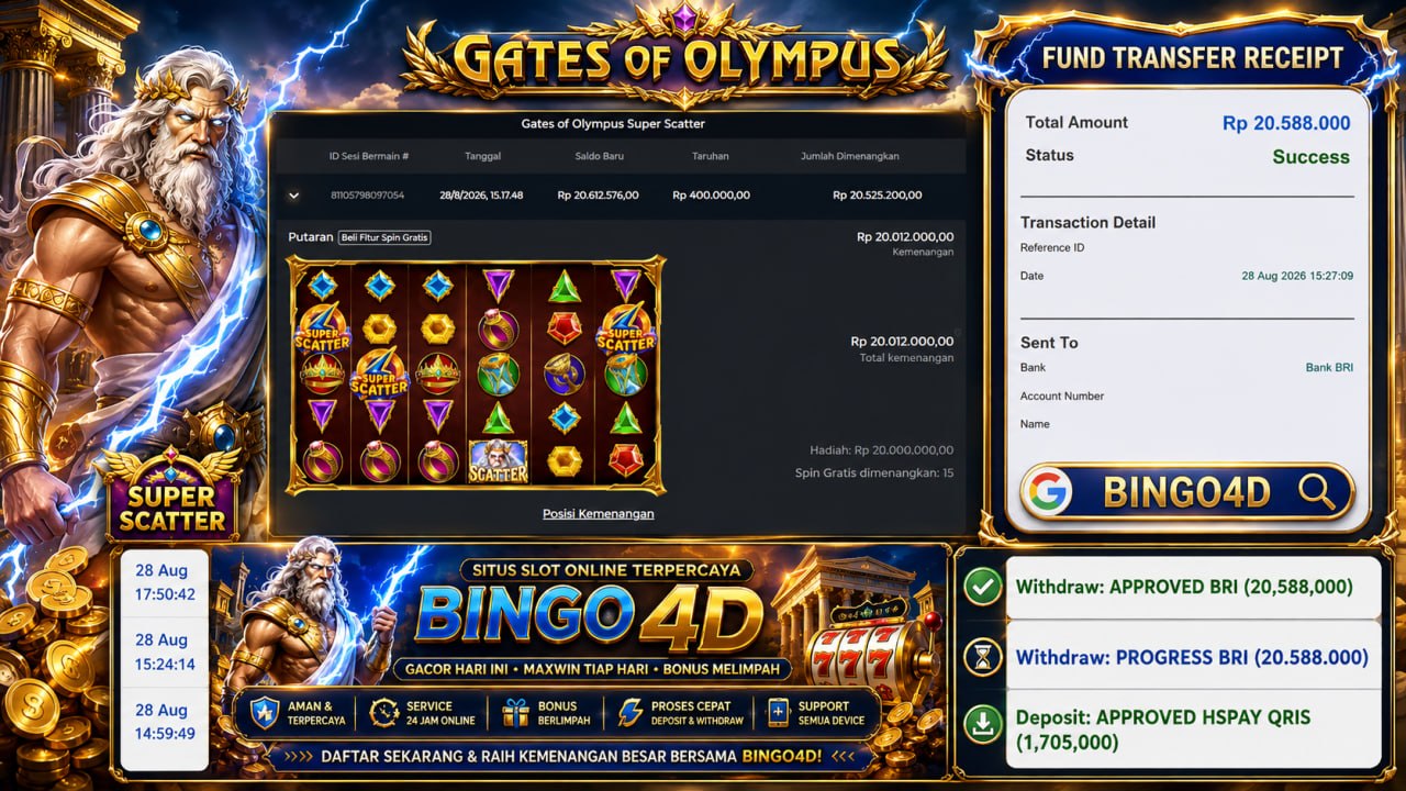 🔥 GACOR BINGO4D 🔥
DEPOSIT : RP 1.705.000
WITHDRAW : RP 20.588.000
LINK DAFTAR: h