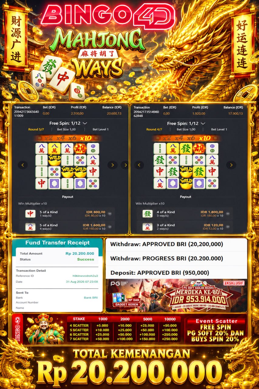 MENYALAH BINGO4D 🔥🔥🔥
DEPOSIT : RP 950,000
WITHDRAW : RP 20,200,000
LINK DAFTAR :