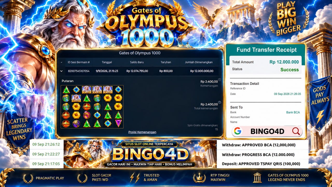 🔥 FREESPIN MAXWIN GACOR BINGO4D 🔥
DEPOSIT : RP 100.000
WITHDRAW : RP 12.000.000
