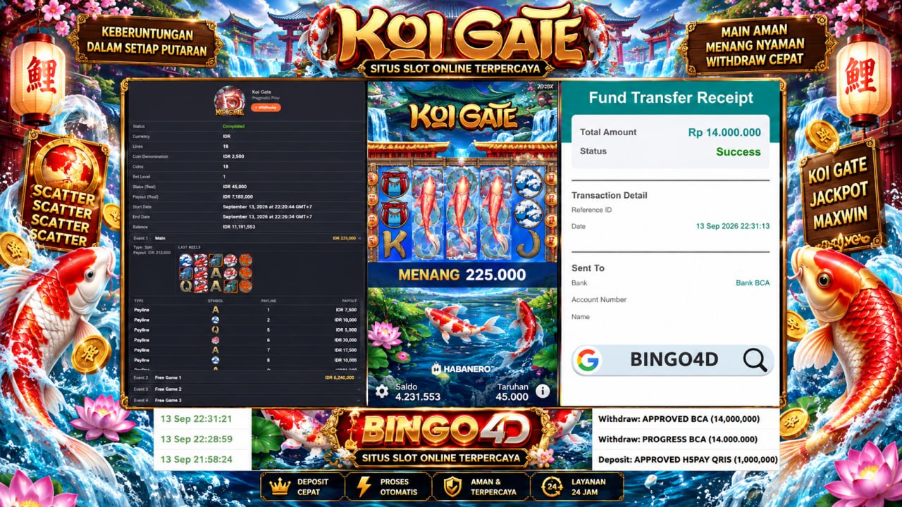 🔥 KOI GATE GACOR BINGO4D 🔥
DEPOSIT : RP 1.000.000
WITHDRAW : RP 14.000.000
LINK 